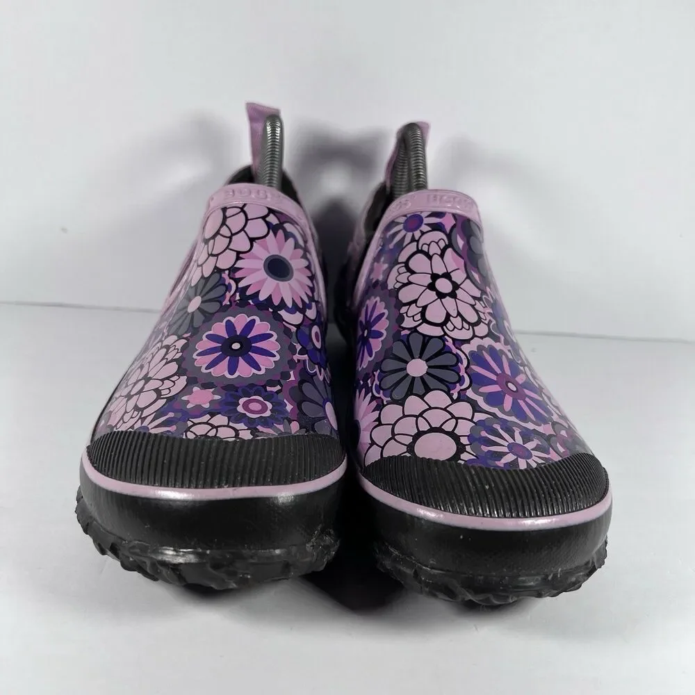 Bogs Rue Ambrosia Pink Purple Floral Rubber Slip On Rain Boots Shoes Women's 8
